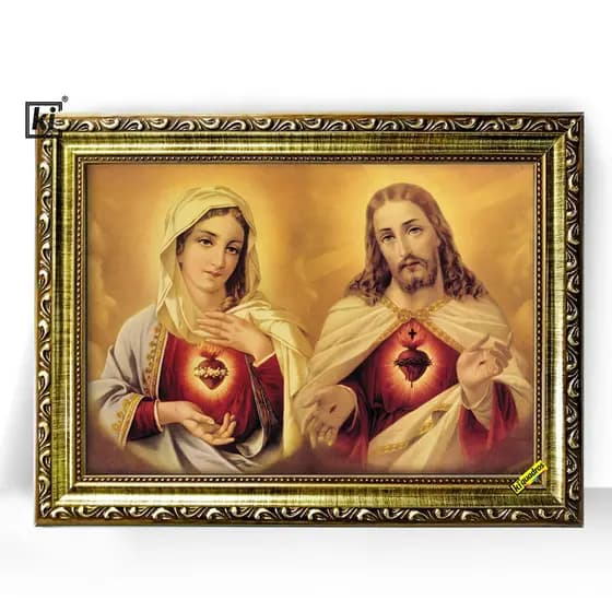 Quadro Moldura Trabalhada Jesus Sagrado Coracao Jesus Maria 47x35cm