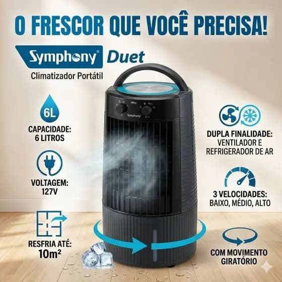 Climatizador de ambiente Symphany Duet - Climatizador de ar - Ar portátil - Envio Imediato
