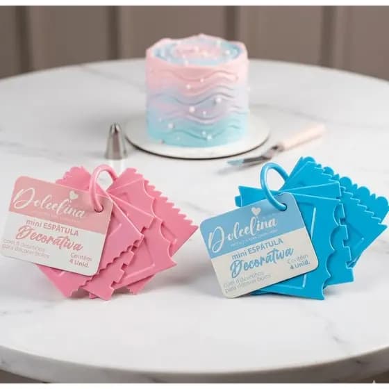 Kits 4 Mini Espátulas 8 Texturas Wave Cake e Decoração de Bolos e Bentô Cake - Azul ou Rosa