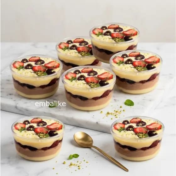 Kit 5/10 Mini Cake Box Redonda 375ml Com Tampa Acrílica - Sobremesas Bolo de Pote e Presentes