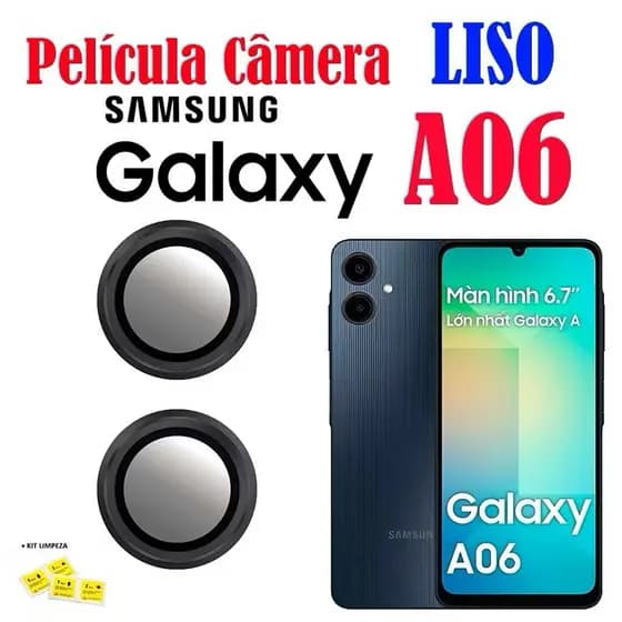 KIT(2 Pecas)Película De Câmera Liso A06 GALAXY Com Anel De Metal Protetors De Lentes Vidro Temperado