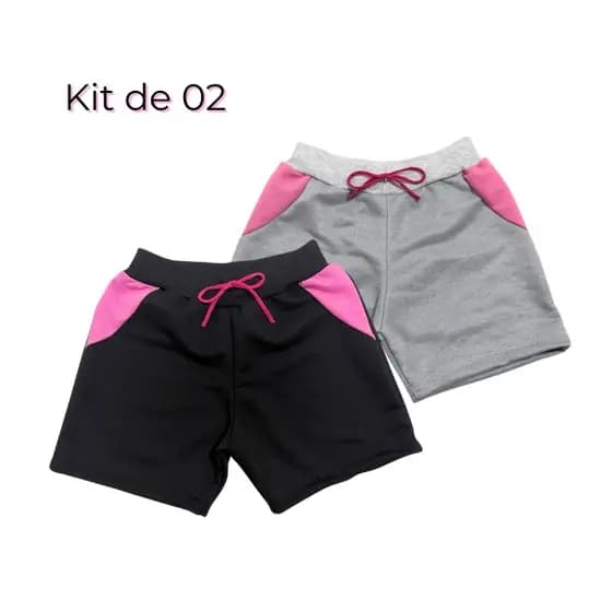 Kit 2 Shorts Moletinho Menina Escola Bermuda Infantil Dia a Dia
