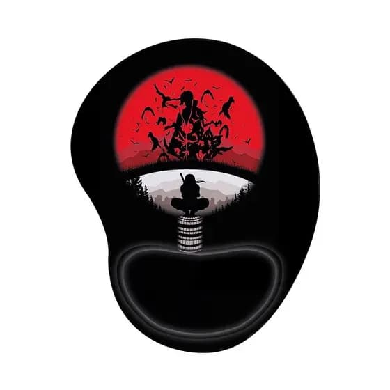 Mouse Pad Ergonômico com Base de Apoio de Pulso Punho Naruto Uchiha Itachi Corvos LC