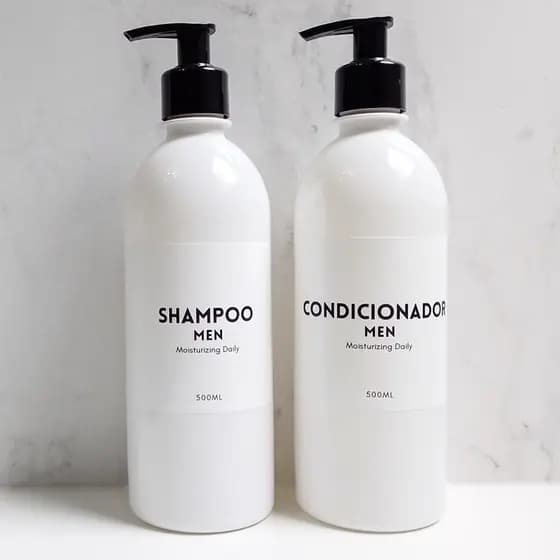 kit 2 Frascos Branco Masculino Shampoo E Condicionador Cilíndrico 500ml