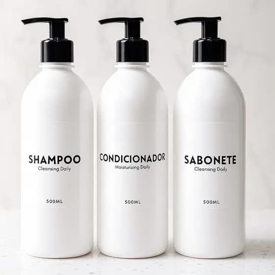 Kit Frascos Brancos 3 Peças Shampoo Condicionador Sabonete 500ml