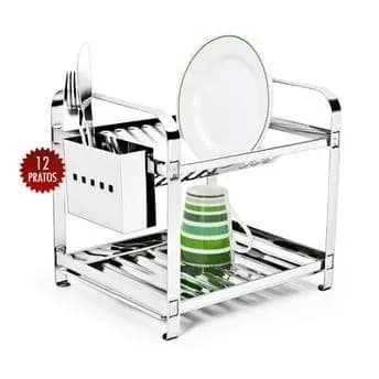 Escorredor 12 Pratos Montado Com Porta Talheres Em Aço Inox - Mak Inox