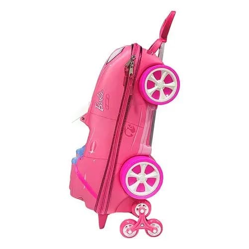 Mala Infantil Barbie Conversivel Rodinhas 3D Rosa Leve Resistente Viagem Escola Crianca