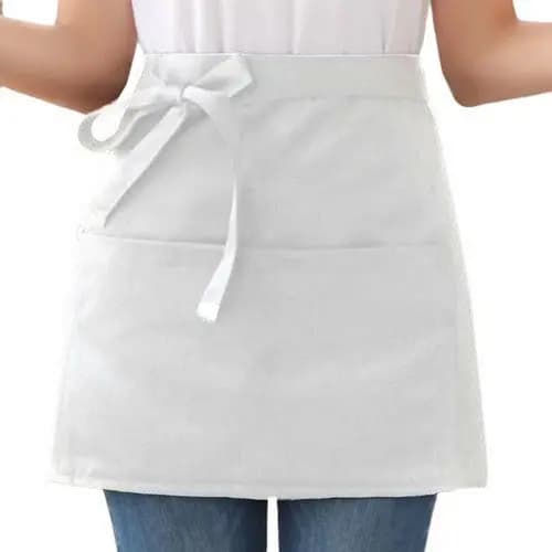Avental Brim Cintura Curto 2 Bolsos Algodão Chef Atendimento Branco Liso