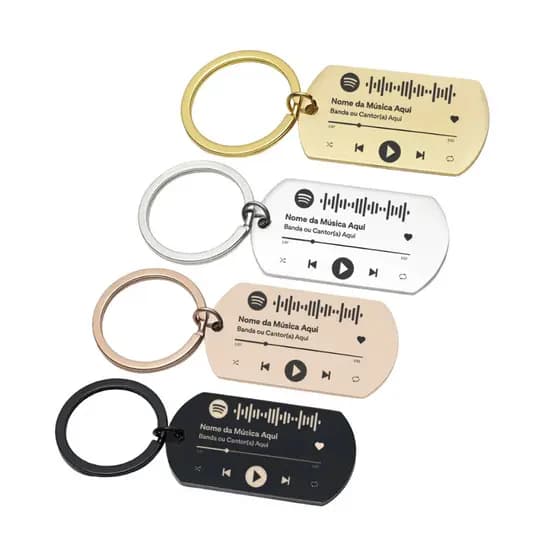 Chaveiro Presente Aço Inox Gravação Personalizada Spotify / Colar de Pingente 70cm Inox 4 Cores Pers