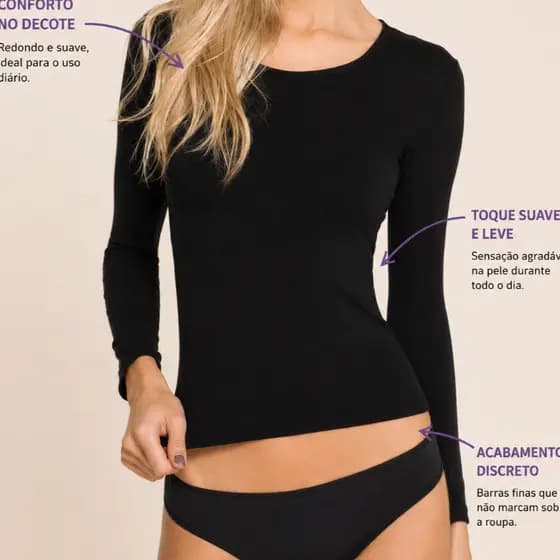 Segunda Pele Trifil Feminina Manga Longa Inverno Transparente Sem Costura Preta Poliamida Confortável Original Térmica X