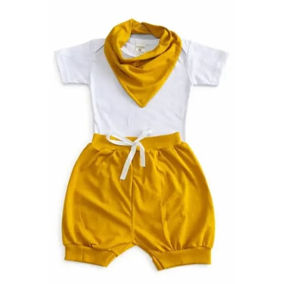 Conjunto Bebê 3 Peças Body Shorts Bandana