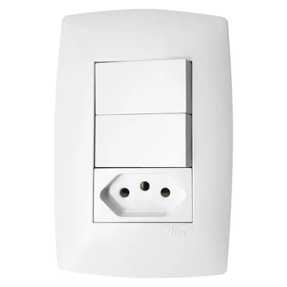 1 Tomada 10a + 2 Interruptor Simples 4x2 Branco - Blux