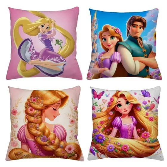 Kit com 4 Capas de Almofadas, Rapunzel, Princesa, Fofo