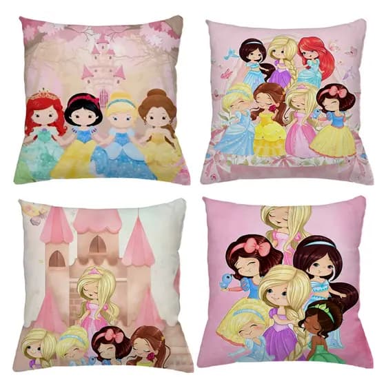 KIT 4 CAPAS DE ALMOFADAS PRINCESAS CUTE DISNEY TAMANHO 45X45