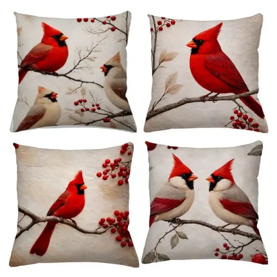 KIT 4 CAPAS DE ALMOFADAS DECORATIVAS PASSARO BEIJA FLOR JARDIM - TAMANHO 45X45