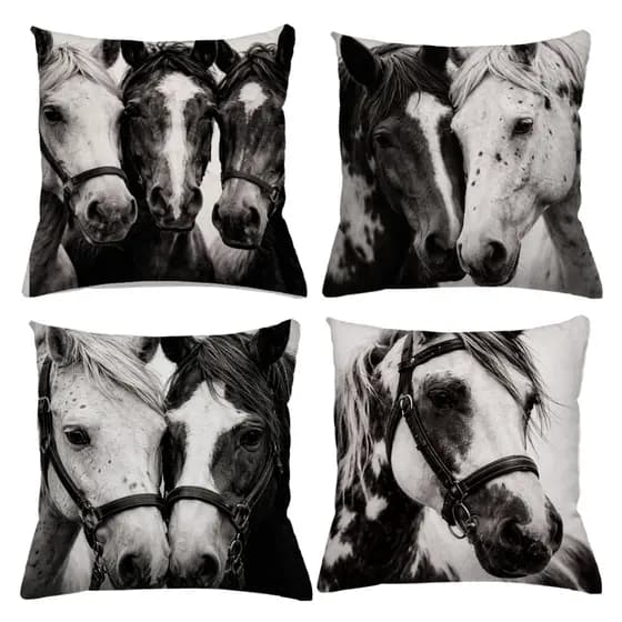 KIT 4 CAPAS DE ALMOFADAS DECORATIVAS CAVALO COWBOY PRETO E BRANCO - TAMANHO 45X45