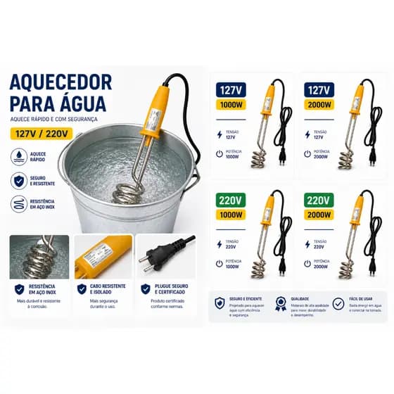 Ebulidor Elétrico Rabo Quente 127v Ou 220v Ferve Água Rápido Mergulhão Elétrico