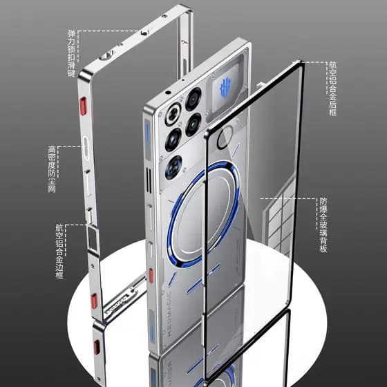 Capa de Vidro Temperado HD Transparente para RedMagic 11 10 9 9S 8 8S 10S Pro Plus Pro + Capa com Bumper de Metal, Estru