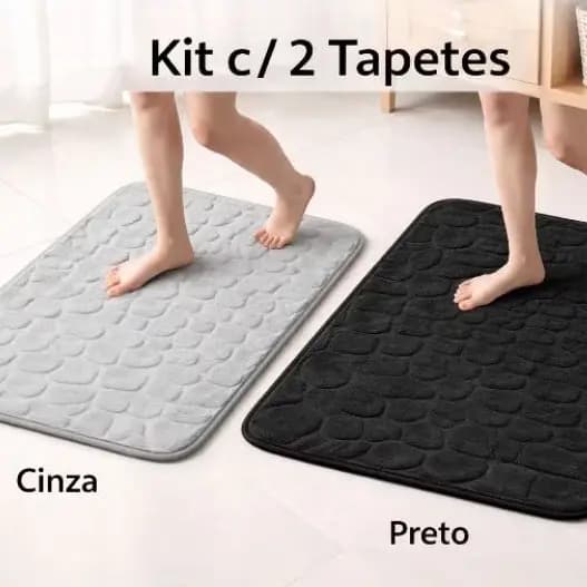 Kit 2 Tapetes Banheiro Antiderrapante Super Macio Espuma de Memória Não Escorrega Rápida Absorção Maior Segurança