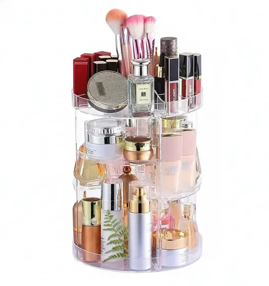 Organizador Giratório 360° Maquiagens Skincare Acessórios em Acrílico Transparente Prático Compacto Multiuso