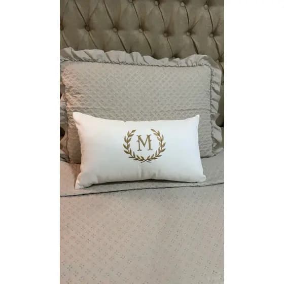 Almofada Personalizada Inicial Bordada Monograma Com Enchimento 50x30 Baguete Cama Posta Linho