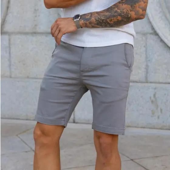 Bermuda Chino Alfaiataria Masculina Básica Bermuda Casual Social Alfaiataria Cinza Skinny Masculina
