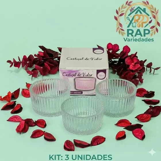 Kit 3 Mini Castiçais Redondo Porta Vela De Vidro Resistente