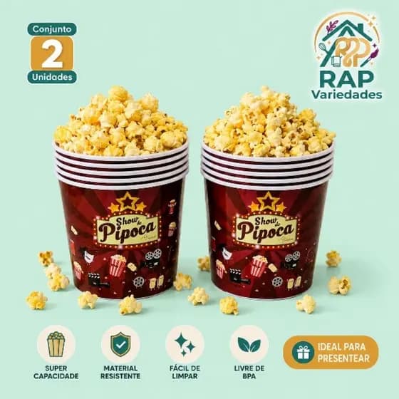 Balde de Pipoca 1,4L Médio Zein | Estampas Divertidas | Cinema em Casa | Prático e Resistente