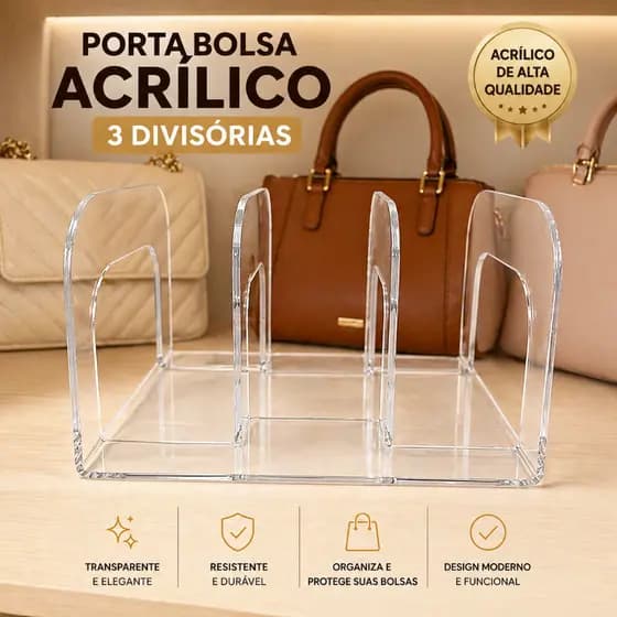 Organizador Acrílico Multiuso 3 Divisórias Porta Livros Bolsas Closet Transparente