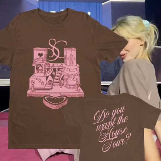CAMISETA SABRINA CARPENTER DO YOU WANT THE HOUSE TOUR? ALGODÃO