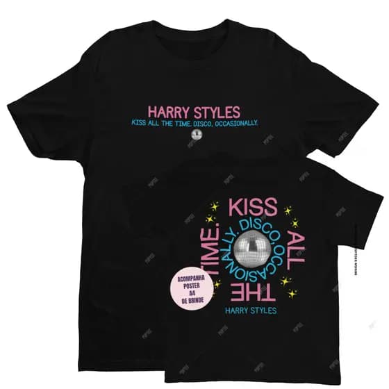 CAMISETA KISS ALL THE TIME DISCO, OCCASIONALLY HARRY STYLES ALGODÃO POPTEE