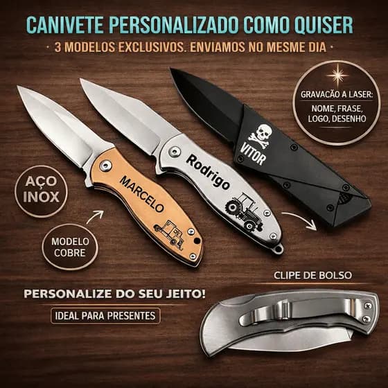 Canivete inox Personalizado Nome Imagem Logo Time Desenho Padrinho para presentes Gravação Laser