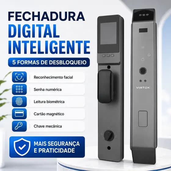 Fechadura Digital Inteligente Reconhecimento Facial Wifi Câmera HD Senha Digital Segurança