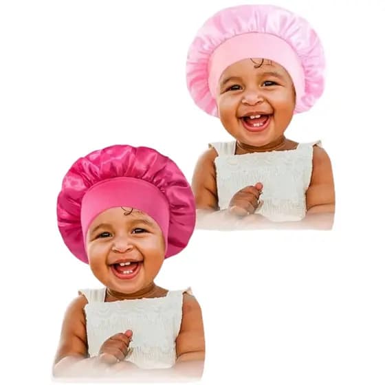 Touca de cetim criança 2 peças Touca de cabelo cacheado Infantil Meninas, Meninos, Cacheadas, lisos