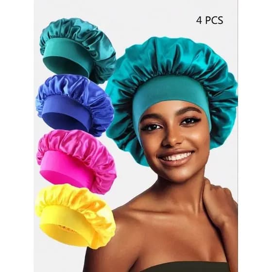 Kit com 4 Toucas de Cetim Mulheres, Homens e Crianças - Protege os Fios Cacheados, Crespos, Lisos