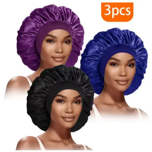 Kit 3 Toucas de Cetim com Faixa Larga Anti Frizz Confortável