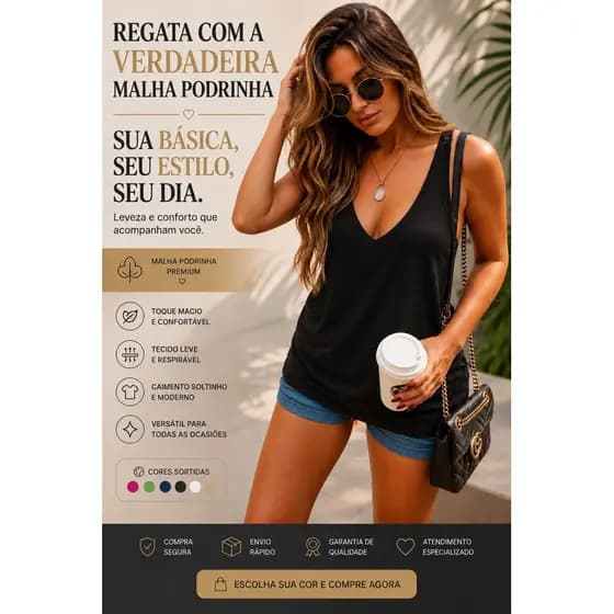 Regata feminina academia malha PODRINHA Bia, camiseta blusa soltinha fitness
