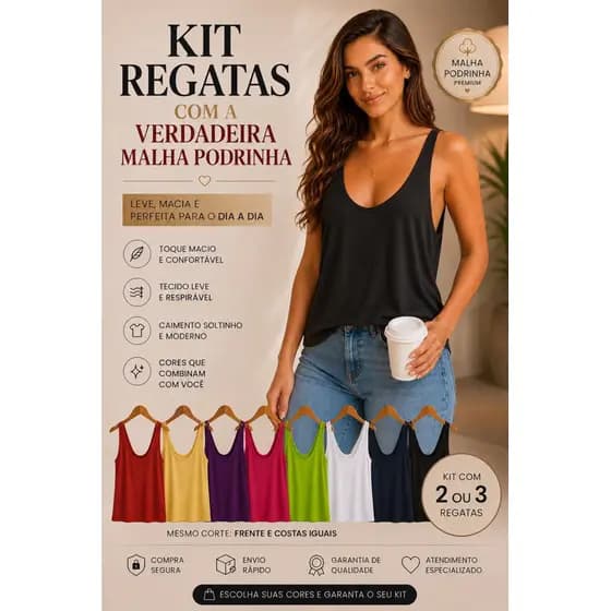KIT Regata feminina academia malha PODRINHA KIT BIA com 2 ou 3 , blusa camiseta soltinha fitness