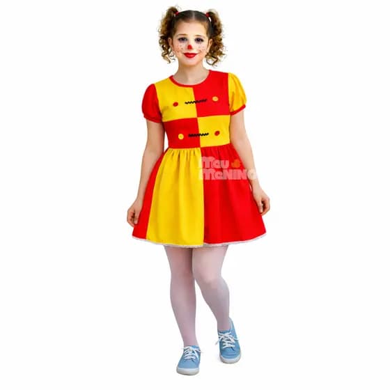 Fantasia Adulto Emília Feminina Vestido Boneca Vermelho e Amarelo Carnaval Dança