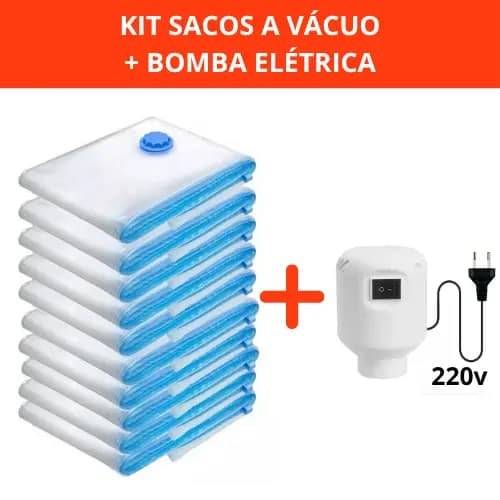Kit Saco a Vácuo + Bomba Automática Elétrica Organizador Rápido Armazenar Guardar