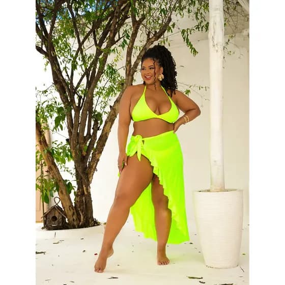Kit Saida Saia de Praia Pareo Plus Size + Conjunto Biquini Asa Delta