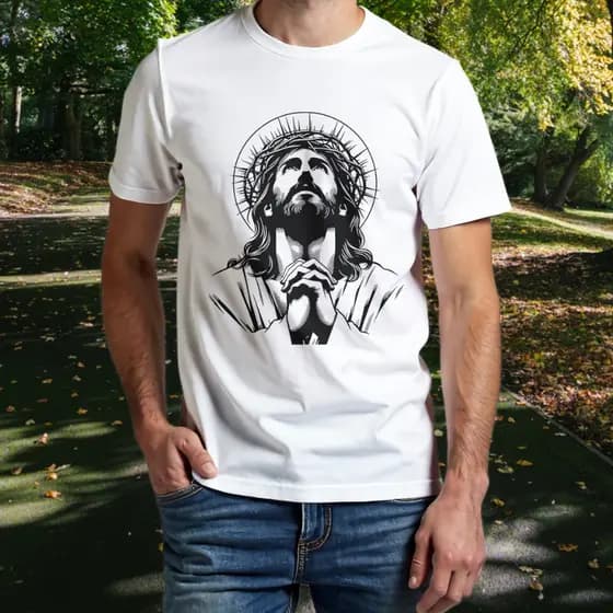 Camiseta Branca Vermelha Cinza Preta Estampa Jesus Unissex- Fé Estilo E Conforto