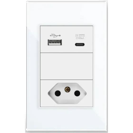 Tomada Simples Branca Flex 10A 20A Com USB