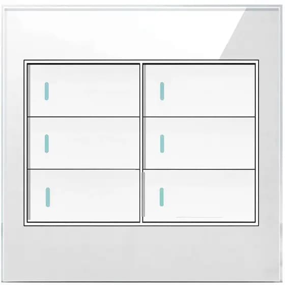 Interruptor 6 Teclas Tipo Pulso Vidro Temperado Branco