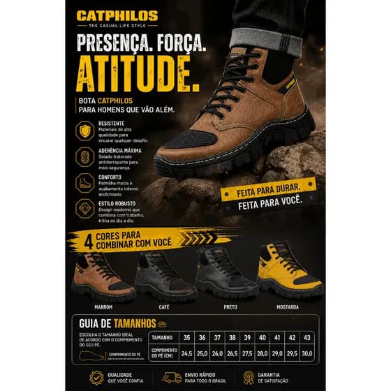 Bota Masculina Estilo Worker Resistente Confortável para Dia a Dia