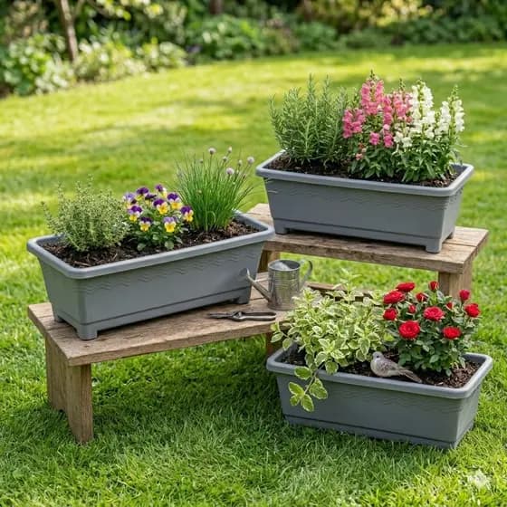 Kit 4 Vasos Floreira De Plástico 3,5 Litros Jardineira Para Horta Flor e Planta Decoratico