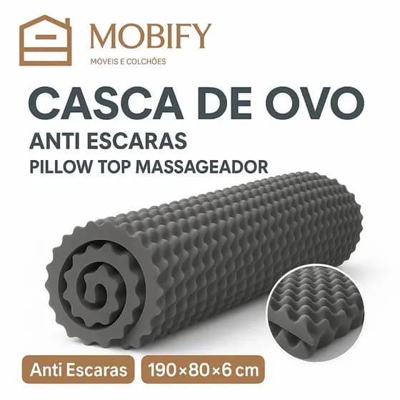 Pillow Top Massageador Casca de Ovo Solteiro 190x80x4 | Anti Escaras | Ultra Macio | Conforto Extra