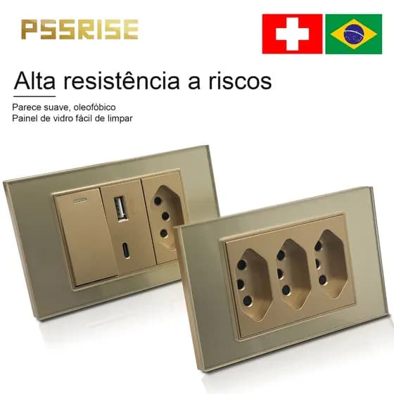 PSSRISE 20A Conjunto De Tomada De Interruptor De Parede De Alta Qualidade Vidro Temperado 118 G18 Ouro Novo 2026
