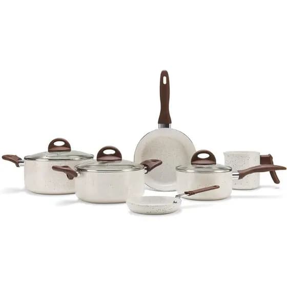 Jogo de Panelas Brinox Smart Ceramic Life 6 Peças Vanilla Antiaderente Fogão Gás Elétrico