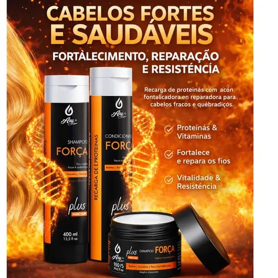 Kit AnyLiss Força Capilar 3 Produtos Shampoo 400ml + Condicionador + Máscara Reparação e Crescimento